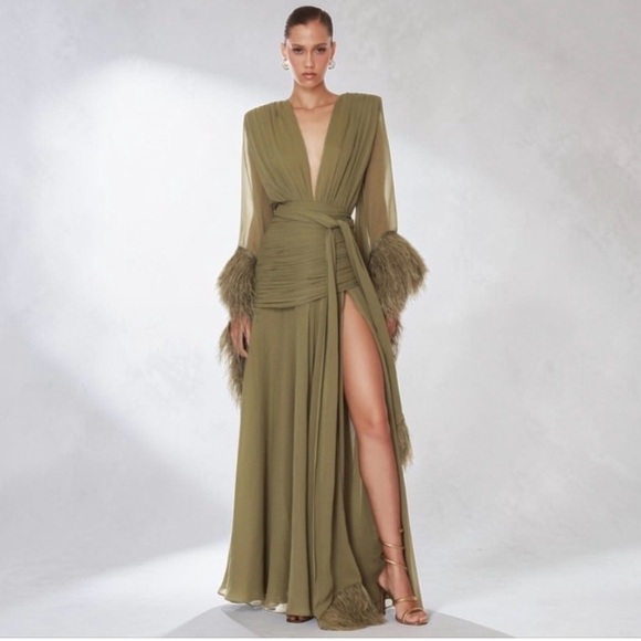 BRONX AND BANCO
Geisha Feather-cuff Gown in Chiffon - Picture 11 of 12